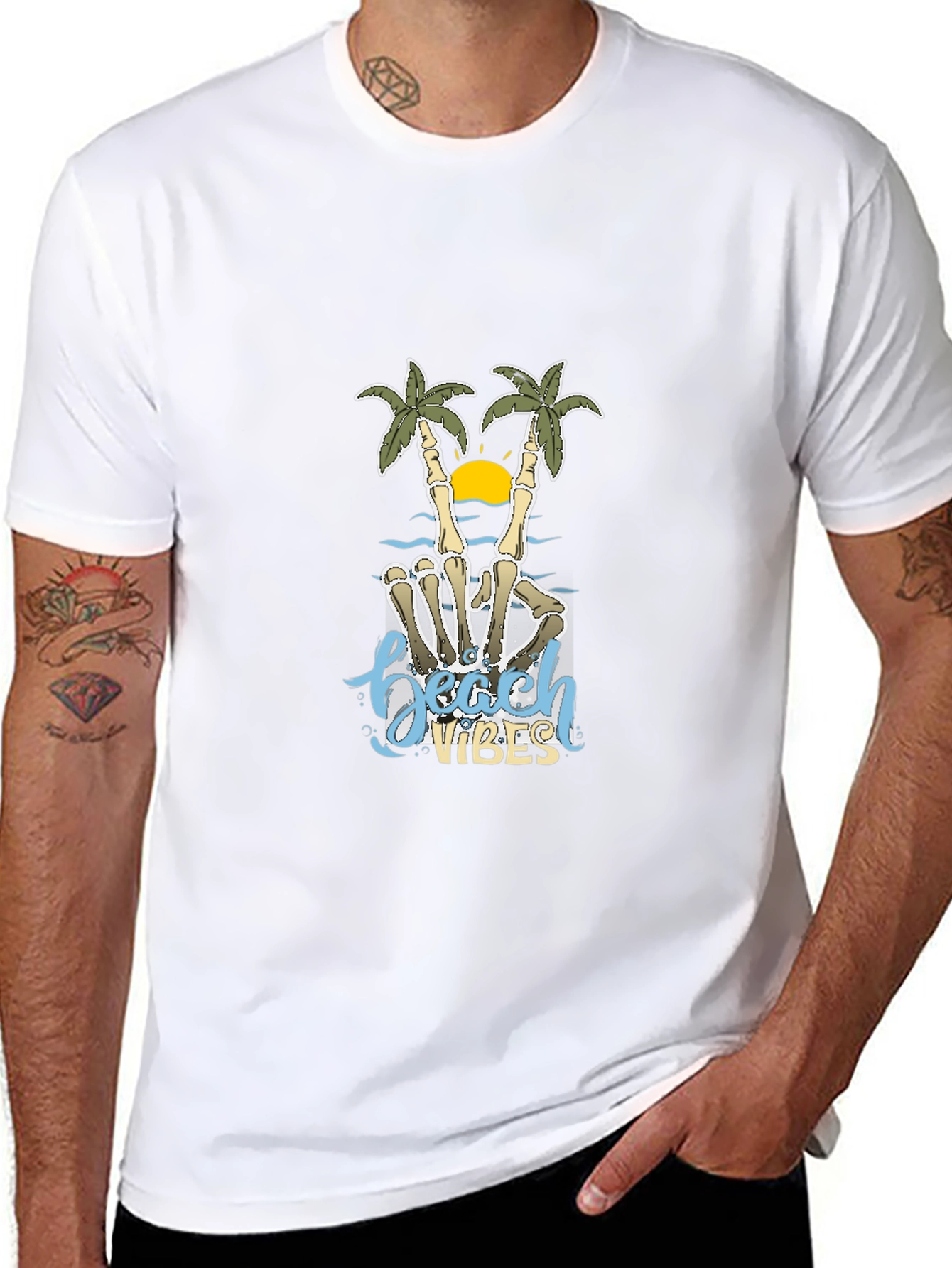 Beach Vibes Skeleton Hand Palm Tree T-Shirt