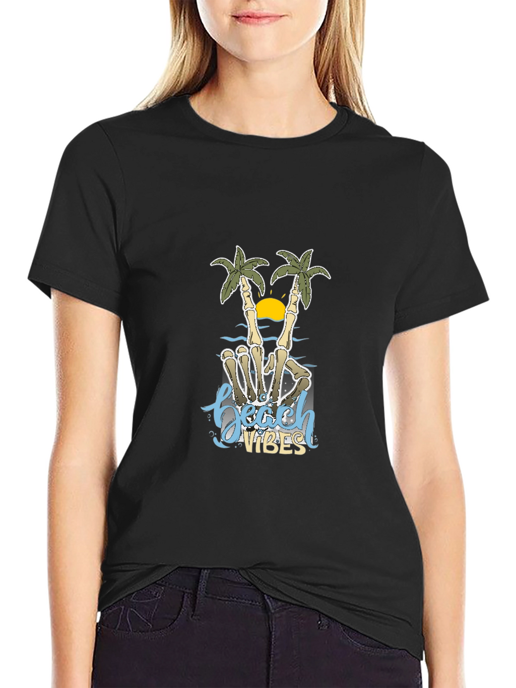 Beach Vibes Skeleton Hand Palm Tree T-Shirt