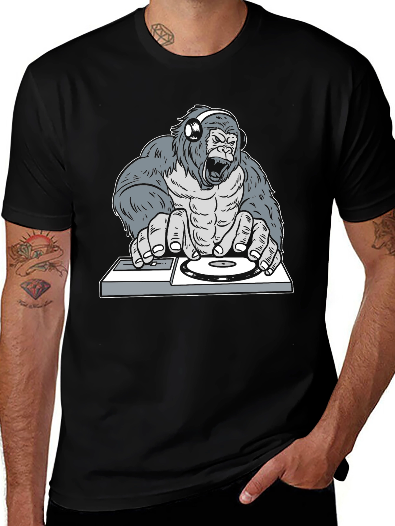 DJ Gorilla Graphic Tee - Cool Animal Print T-Shirt