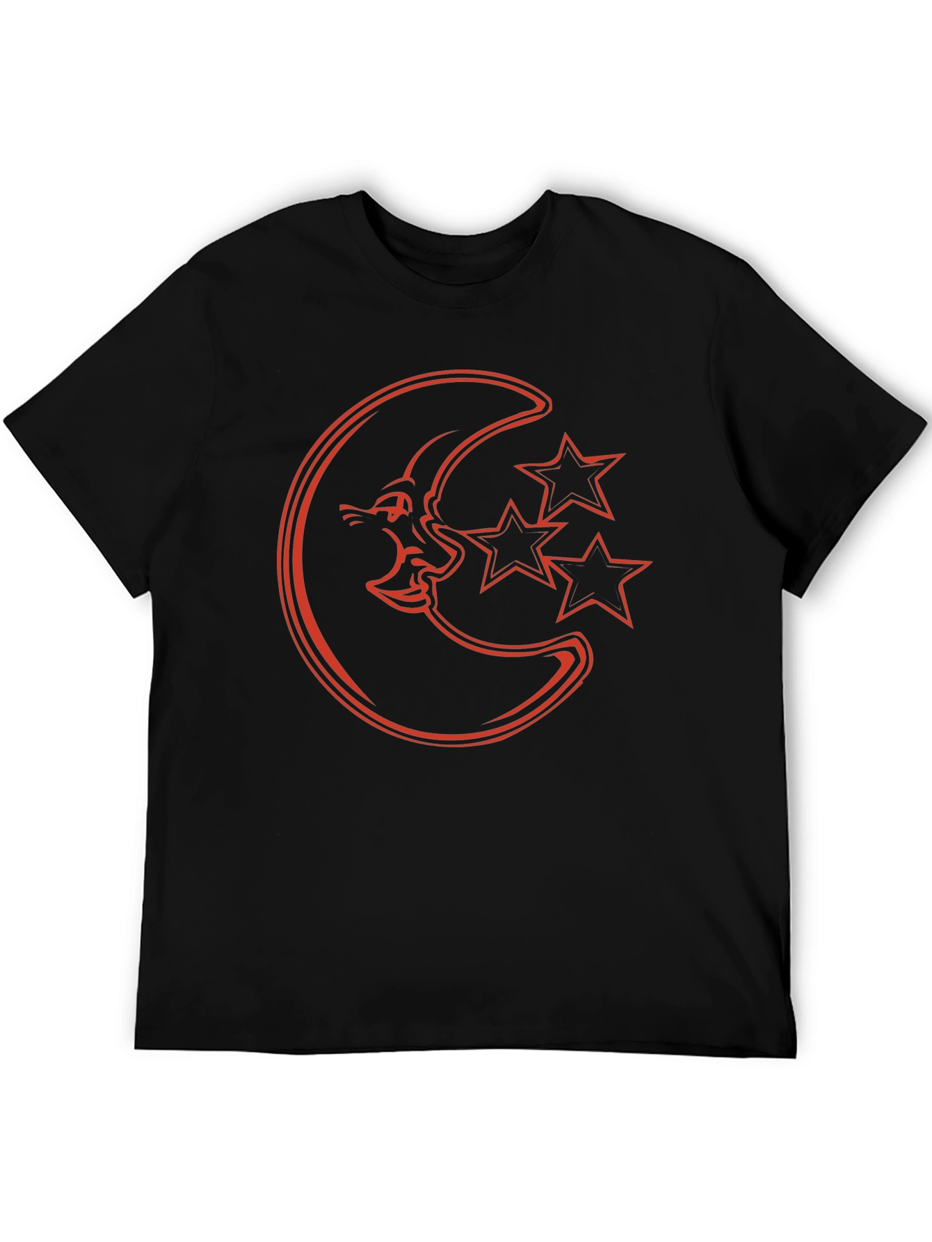 Black T-Shirt with Crescent Moon and Stars Graphic