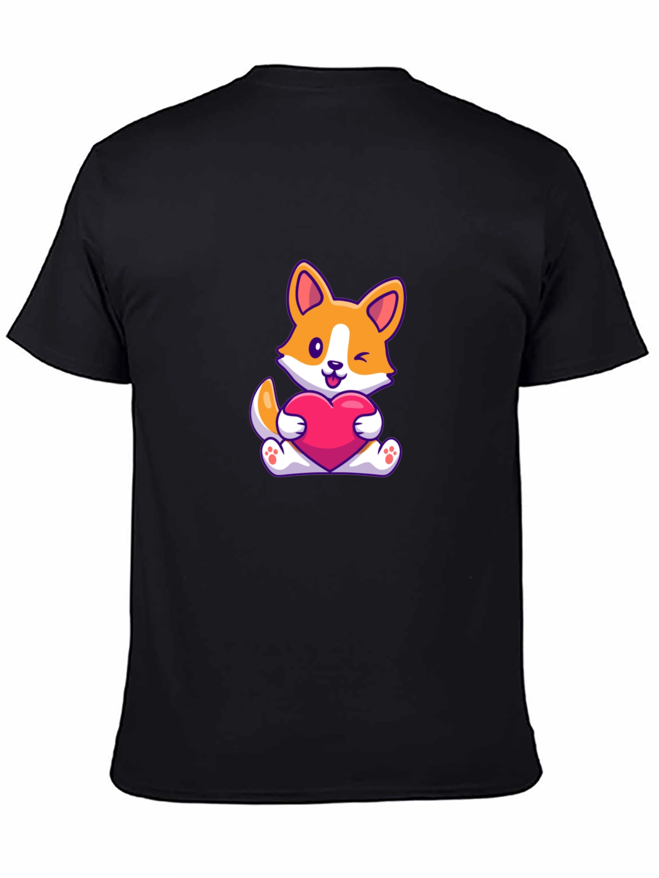 Cute Corgi Heart Graphic Black T-Shirt