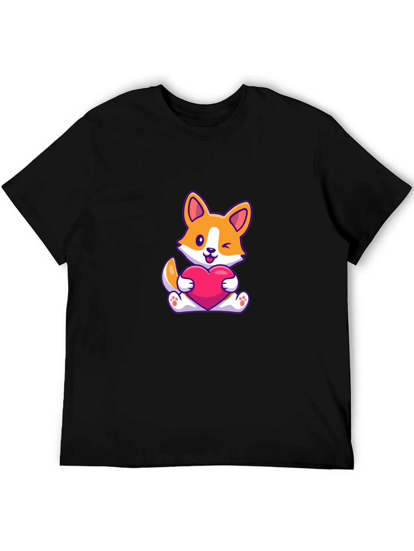Cute Corgi Heart Graphic Black T-Shirt