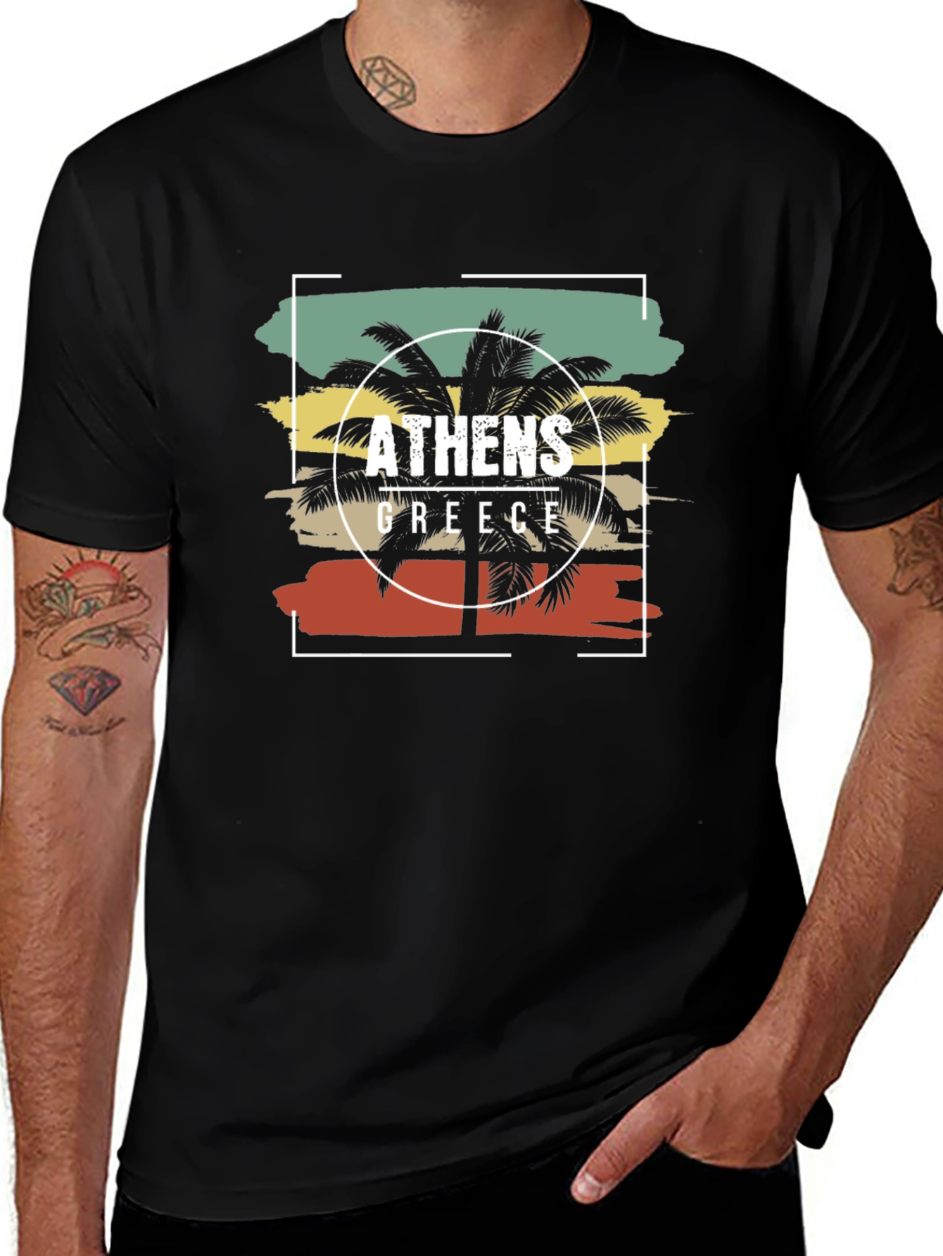 Athens Greece Palm Tree T-Shirt Retro Style Tee
