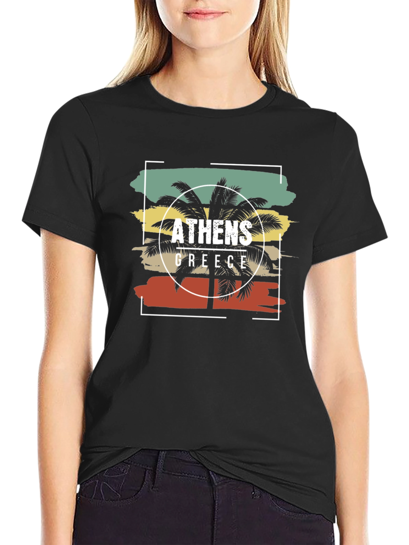 Athens Greece Palm Tree T-Shirt Retro Style Tee