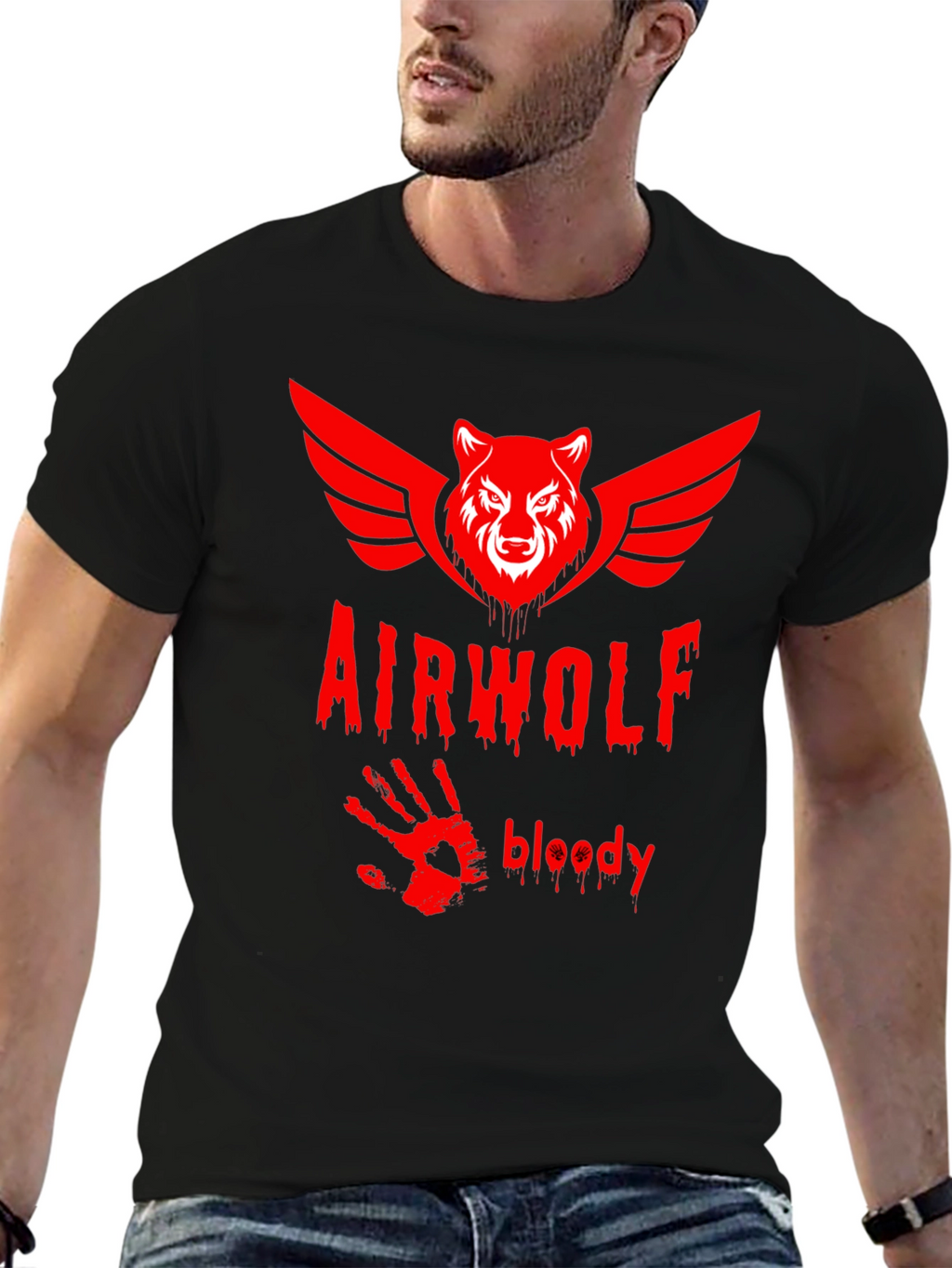 Airwolf Bloody Graphic Print T-Shirt - Black