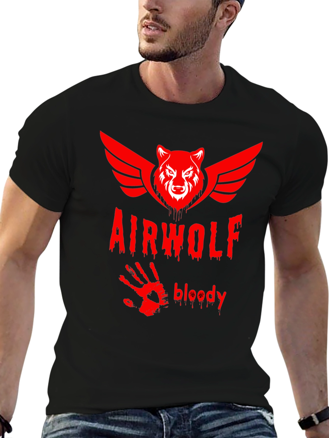 Airwolf Bloody Graphic Print T-Shirt - Black