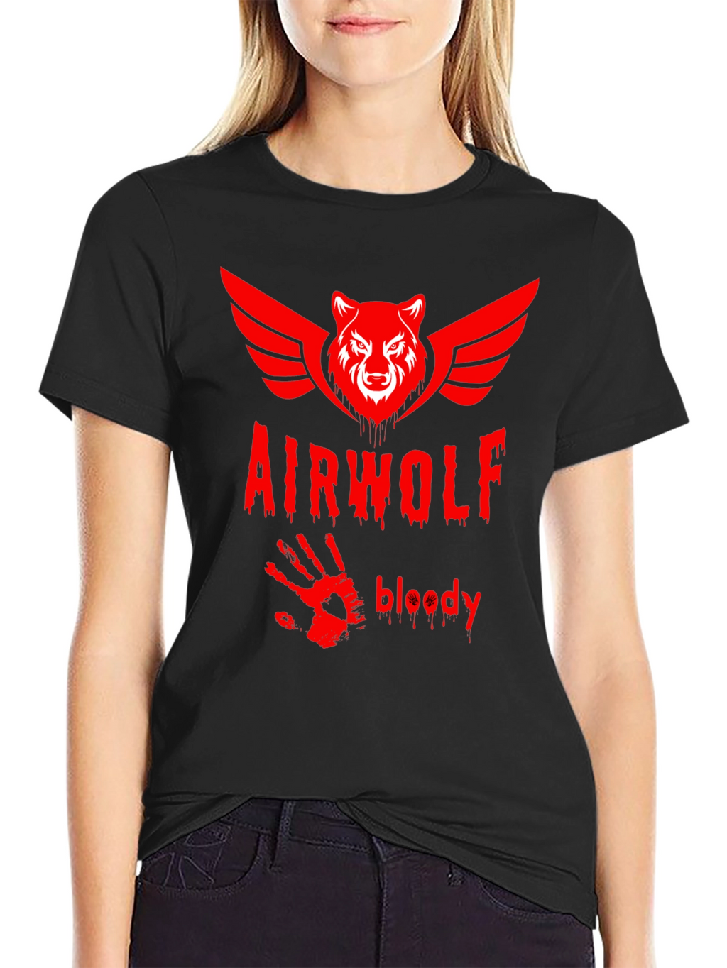 Airwolf Bloody Graphic Print T-Shirt - Black