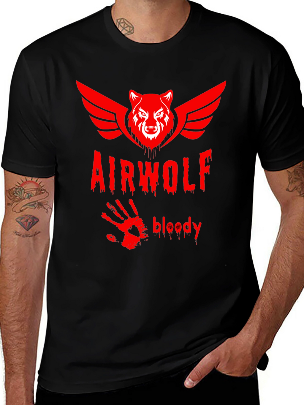 Airwolf Bloody Graphic Print T-Shirt - Black