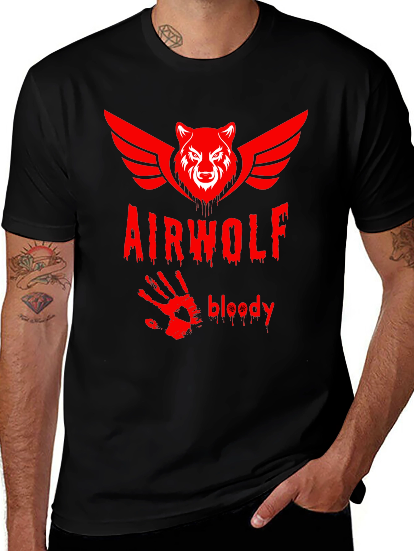 Airwolf Bloody Graphic Print T-Shirt - Black