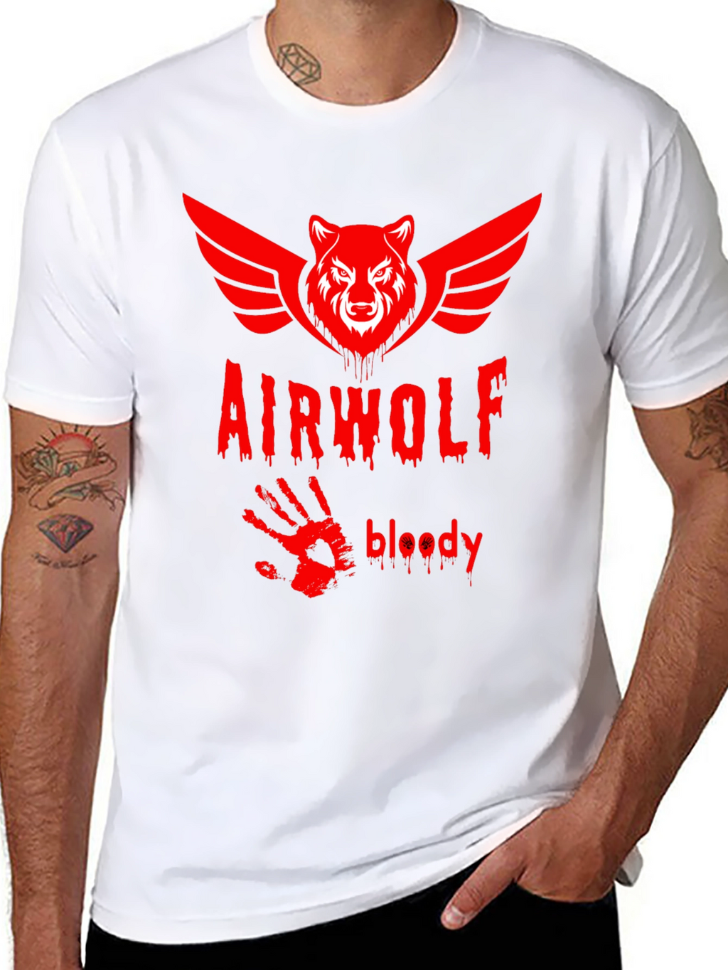 Airwolf Bloody Graphic Print T-Shirt - Black