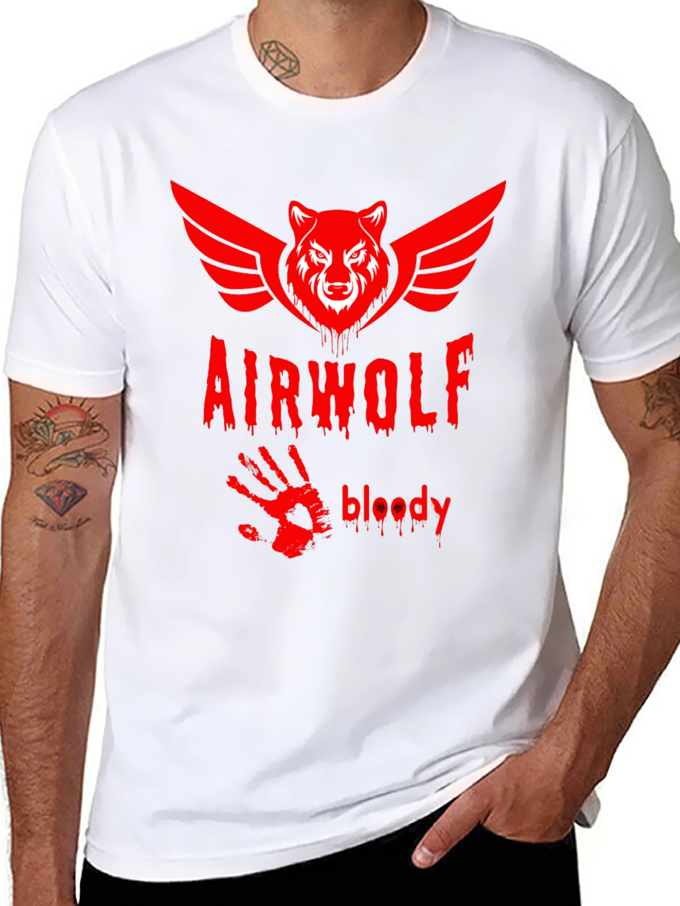 Airwolf Bloody Graphic Print T-Shirt - Black