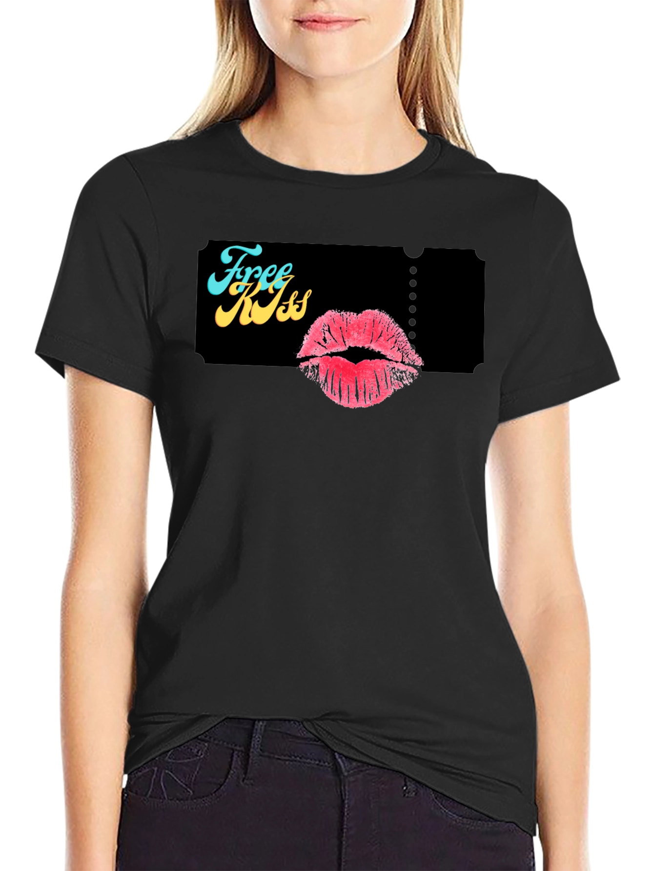 Free Kiss Ticket Graphic T-Shirt - Novelty Tee