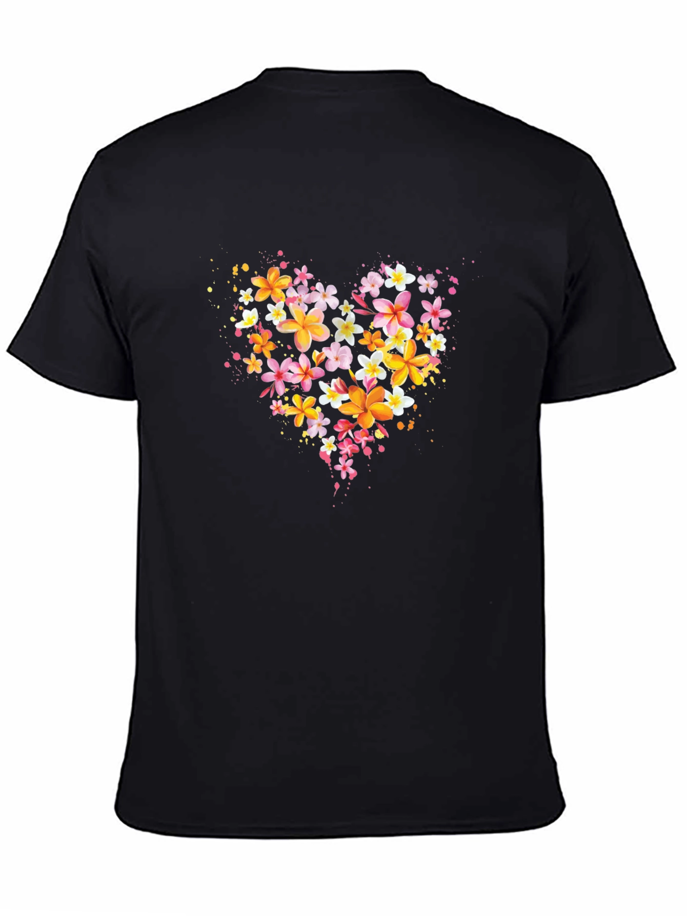 Floral Heart T-Shirt - Black Crew Neck