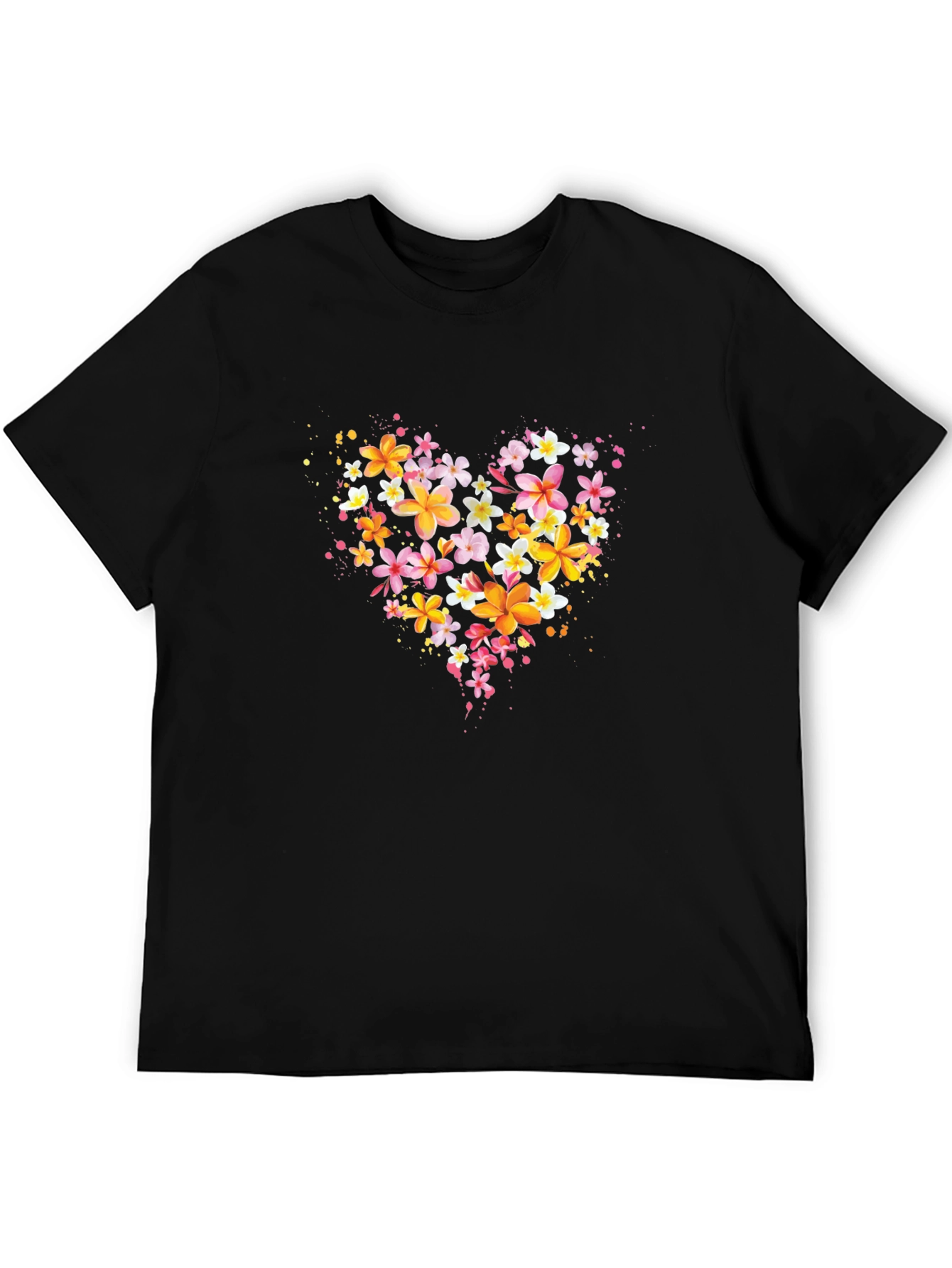 Floral Heart T-Shirt - Black Crew Neck
