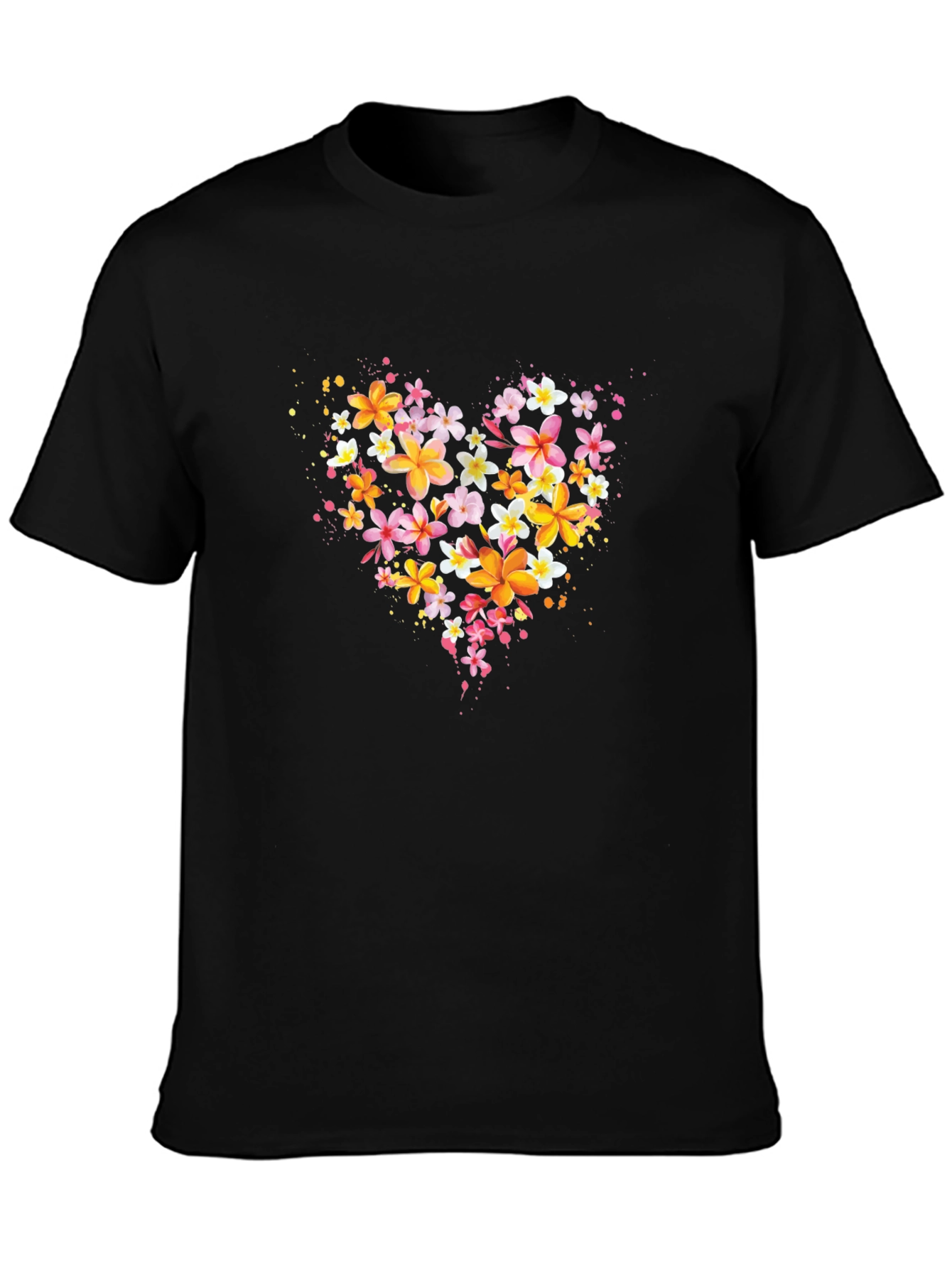 Floral Heart T-Shirt - Black Crew Neck