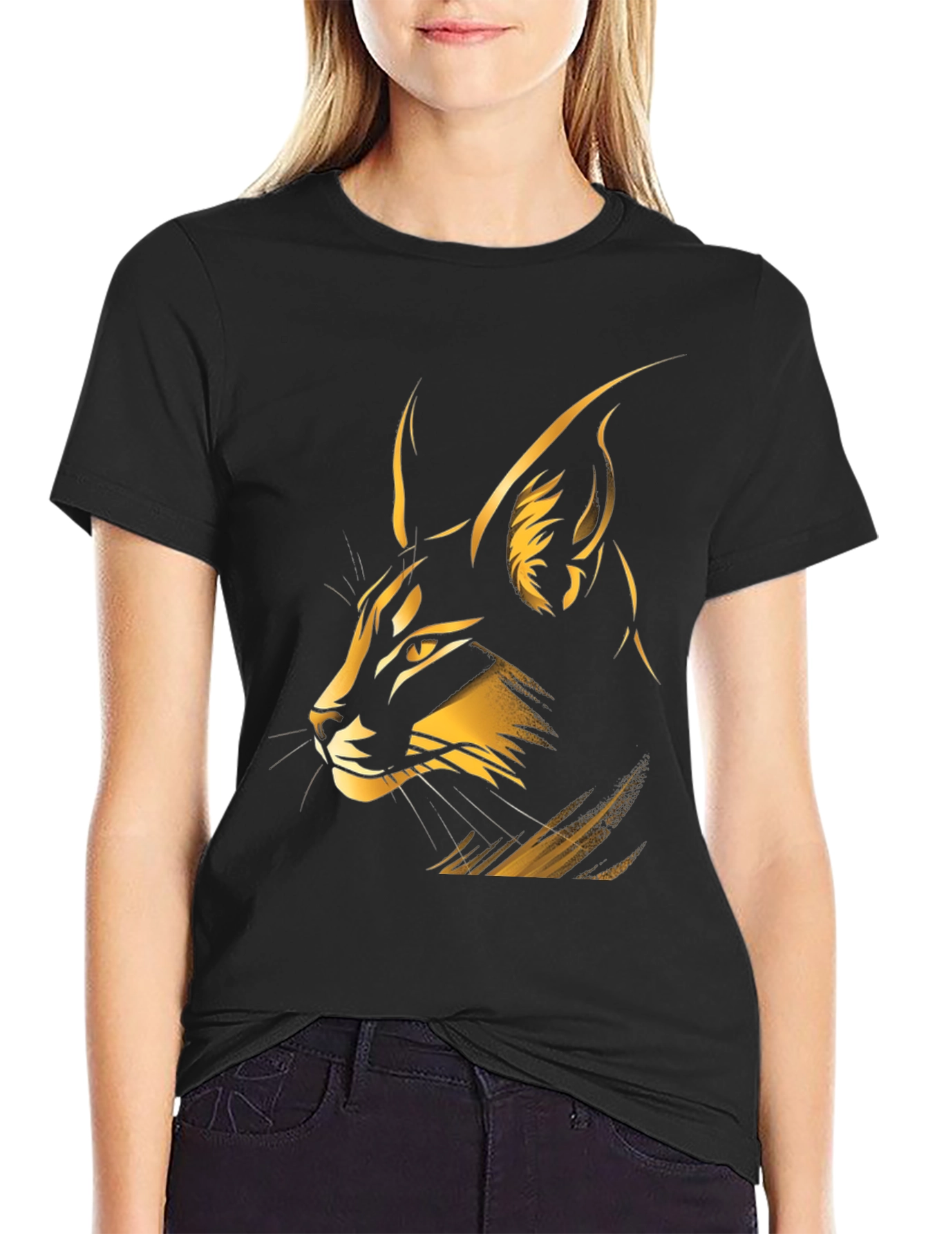 Caracal Cat Graphic Tee - Stylish Mens Black T-Shirt