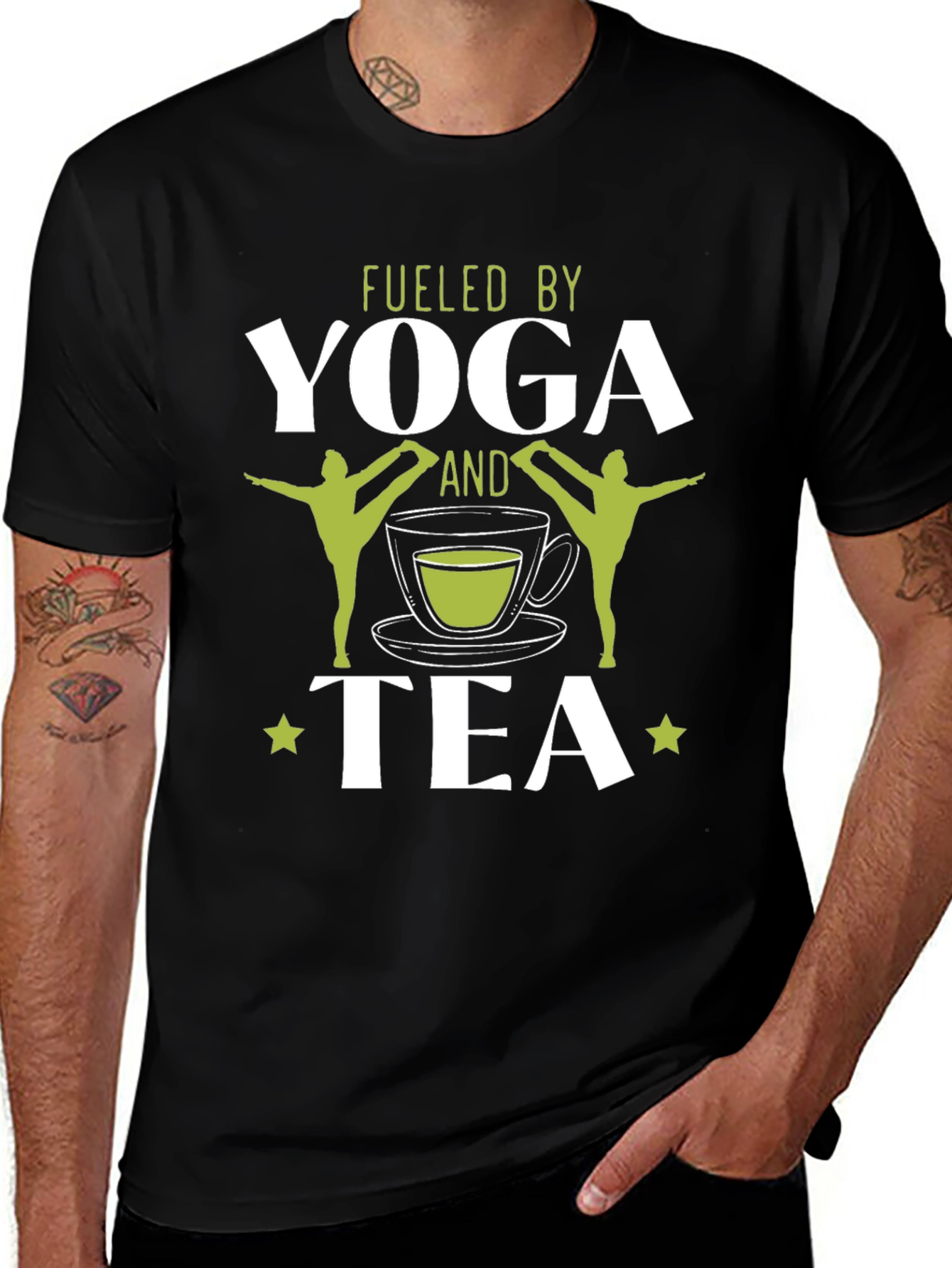 Fueled By Yoga & Tea Black Graphic T-Shirt