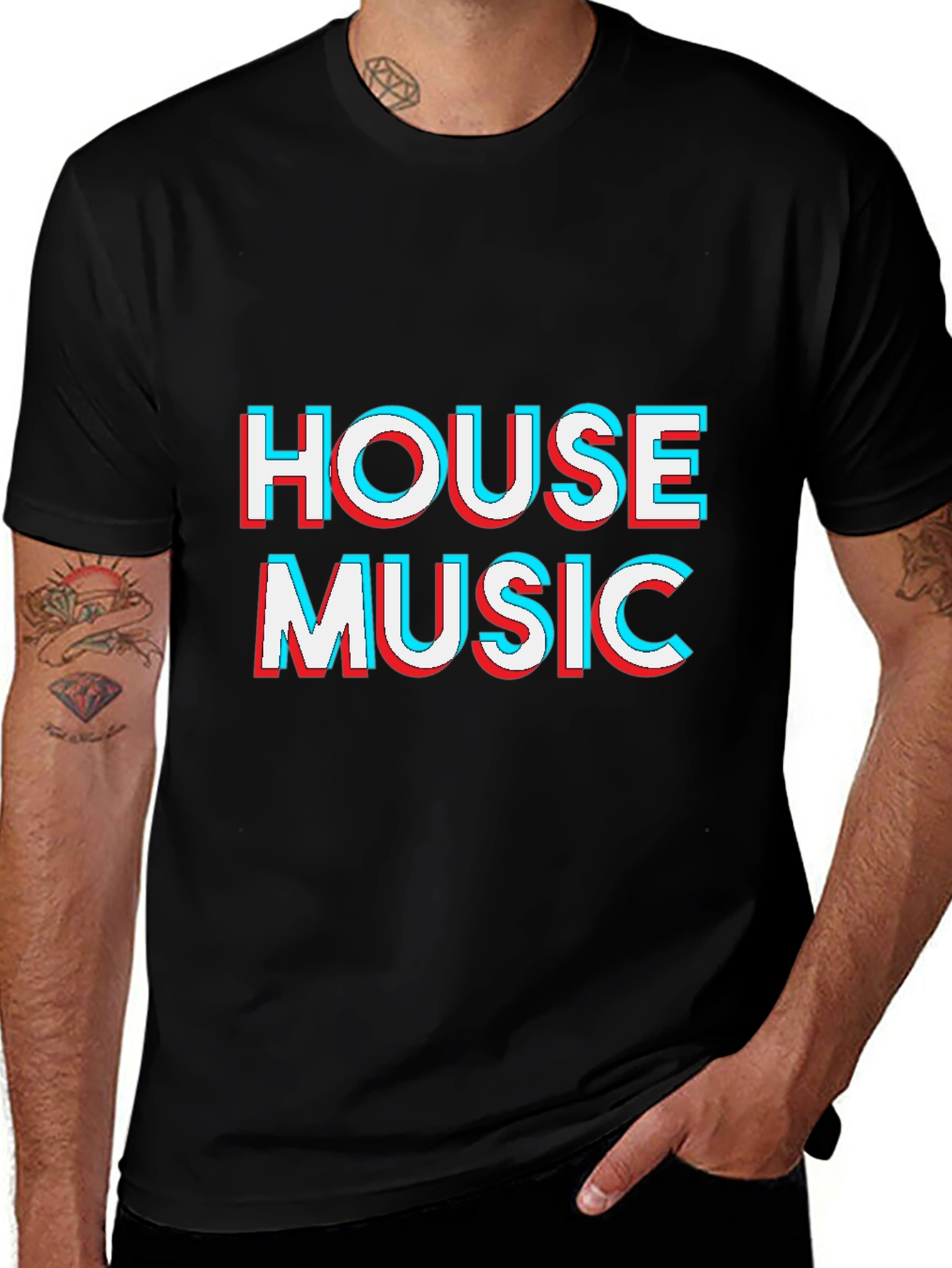 House Music Glitch Graphic Tee - Black Cotton T-Shirt