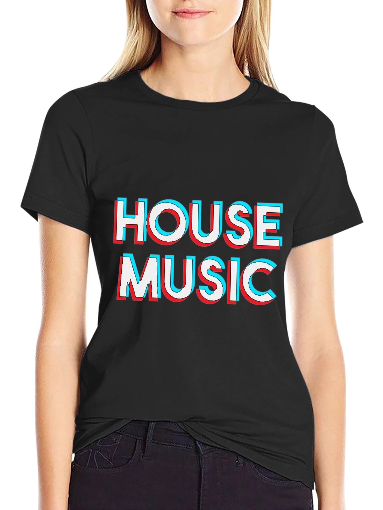 House Music Glitch Graphic Tee - Black Cotton T-Shirt