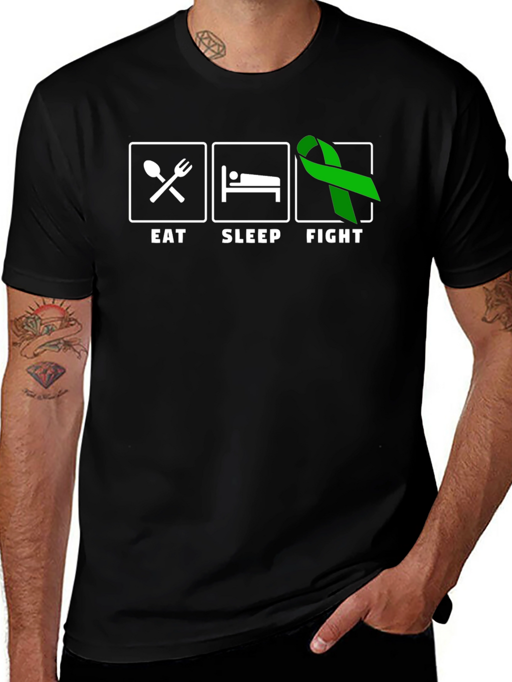 Eat Sleep Fight Green Ribbon T-Shirt