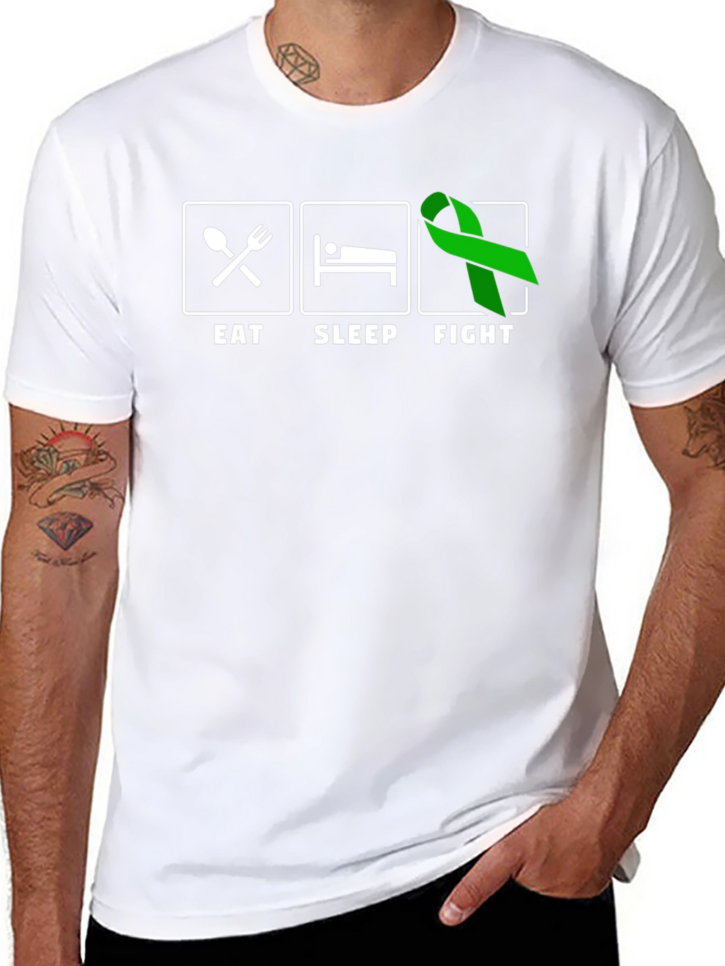 Eat Sleep Fight Green Ribbon T-Shirt