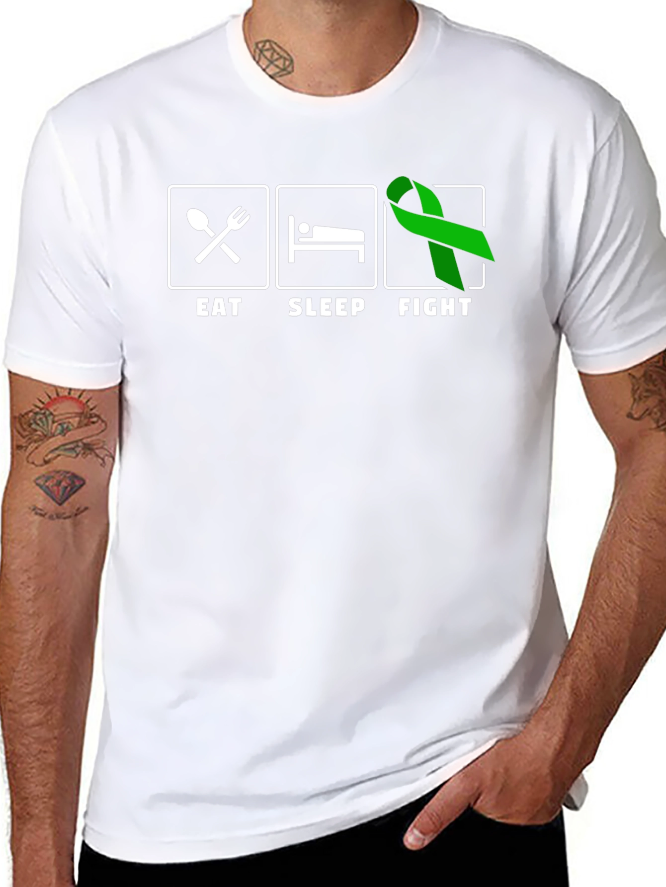 Eat Sleep Fight Green Ribbon T-Shirt