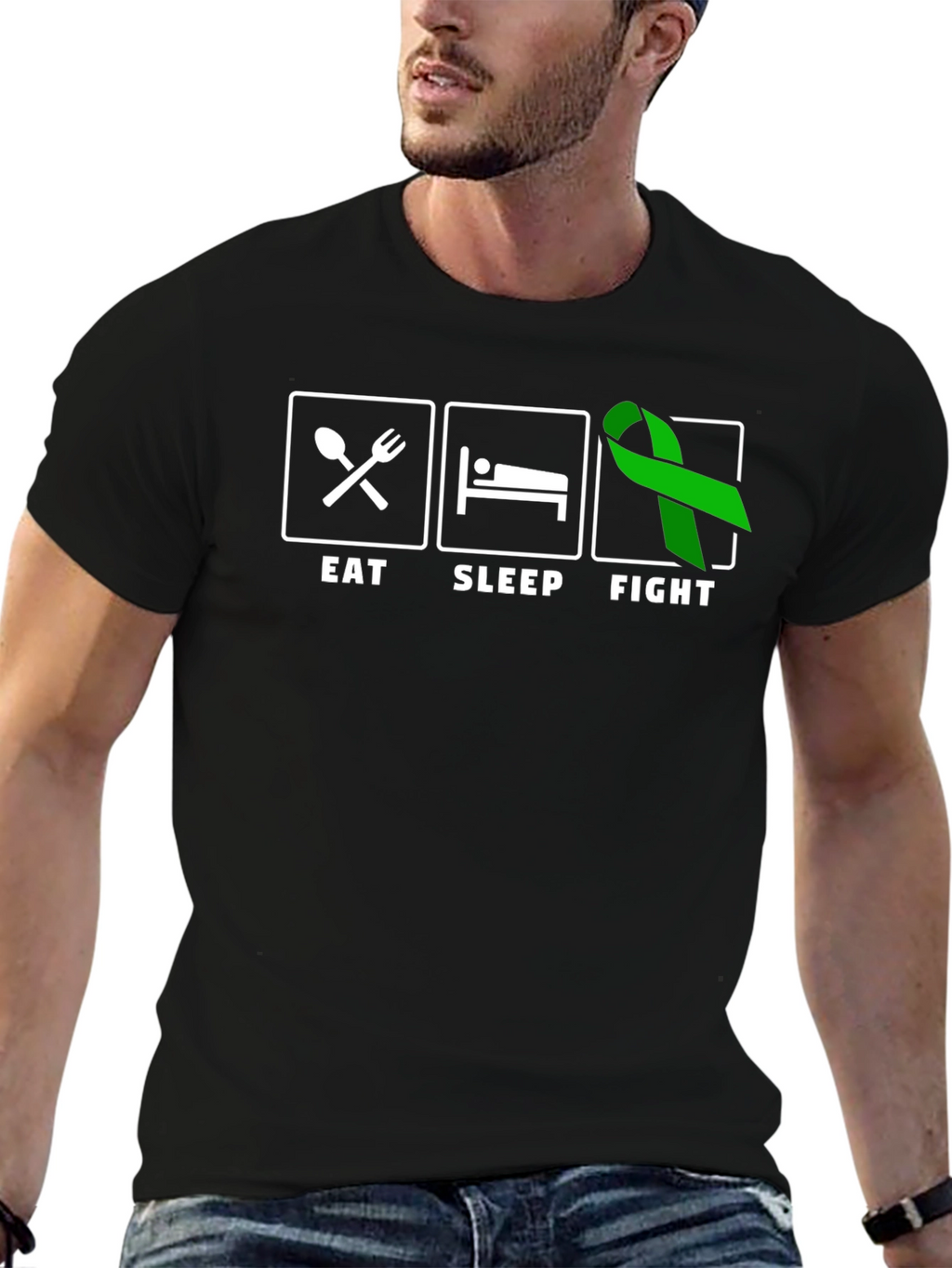 Eat Sleep Fight Green Ribbon T-Shirt