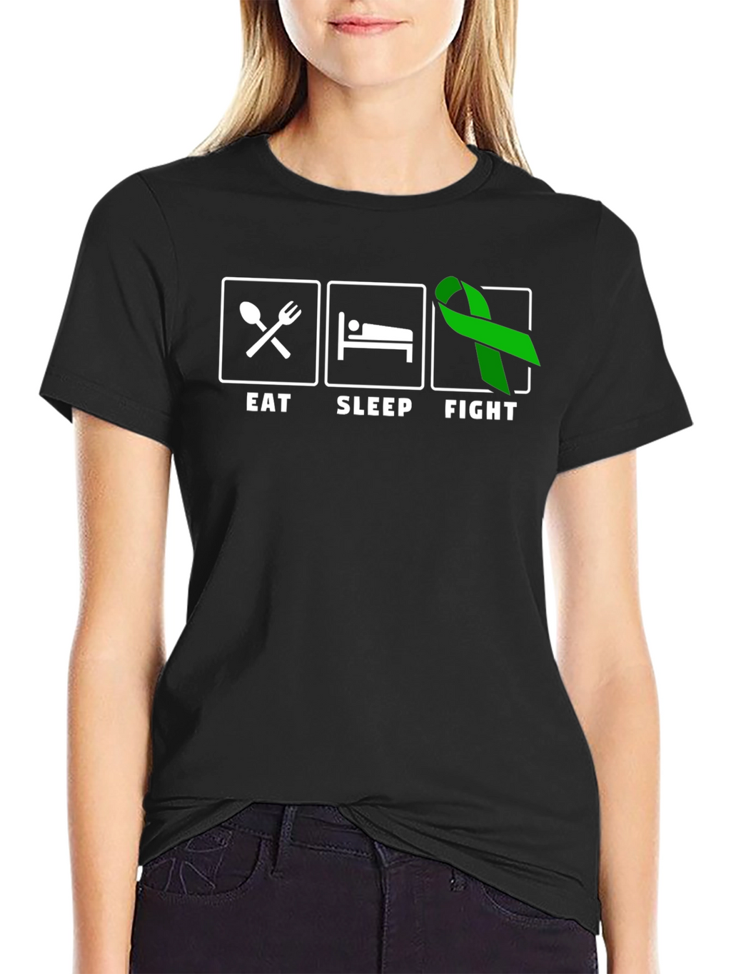 Eat Sleep Fight Green Ribbon T-Shirt