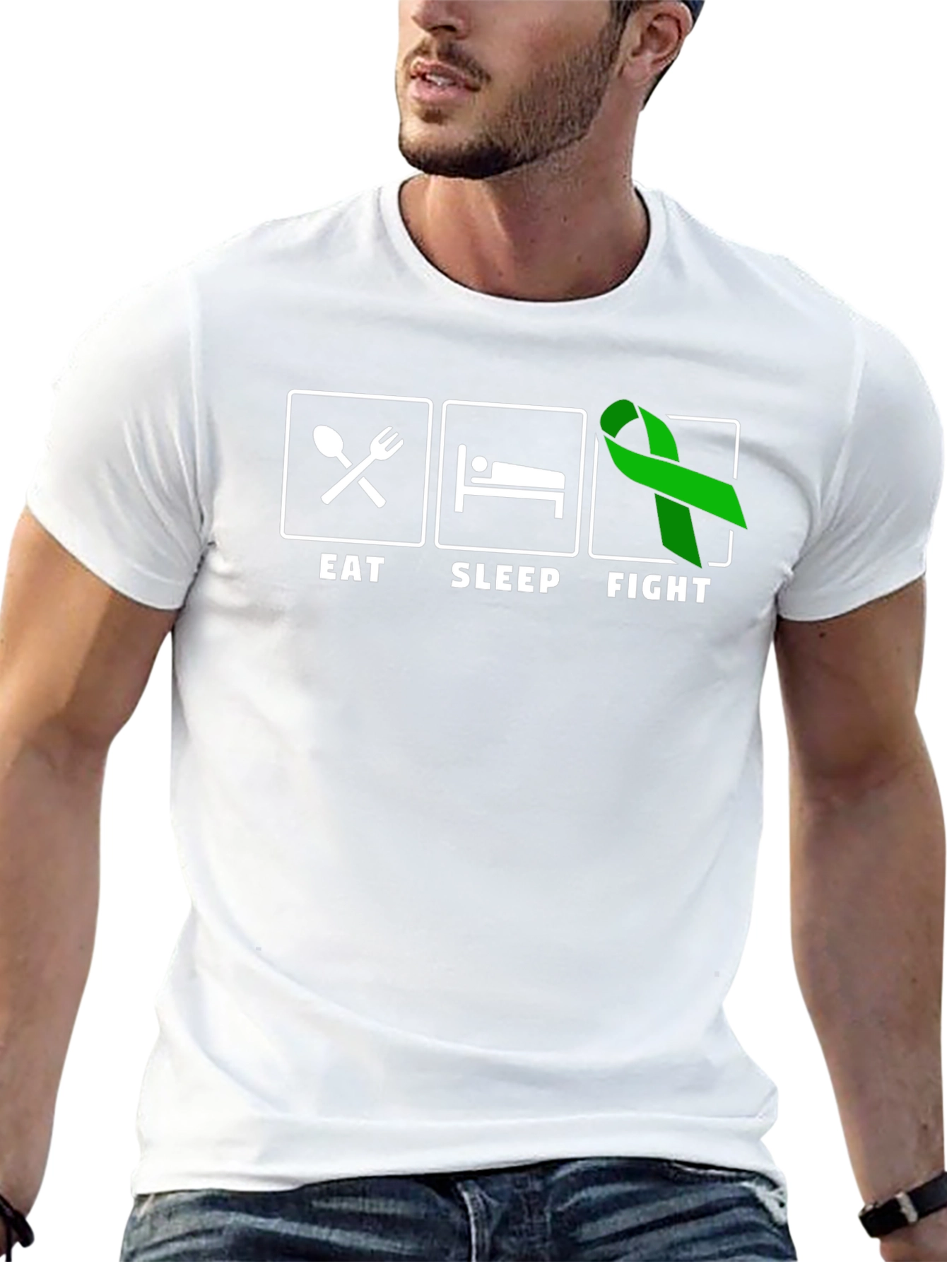 Eat Sleep Fight Green Ribbon T-Shirt