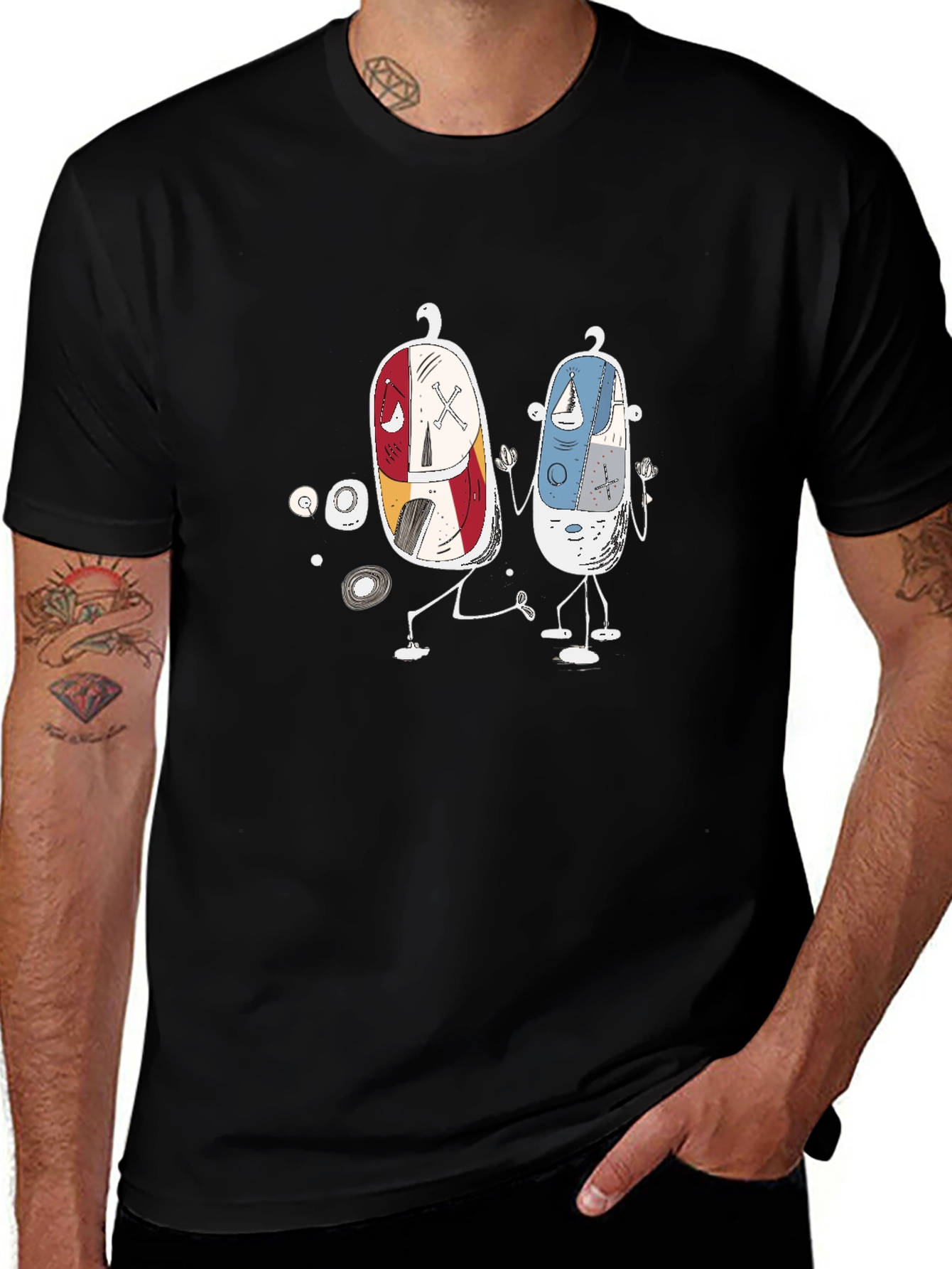 Funky Pill Pals Graphic Tee - Quirky Black T-Shirt