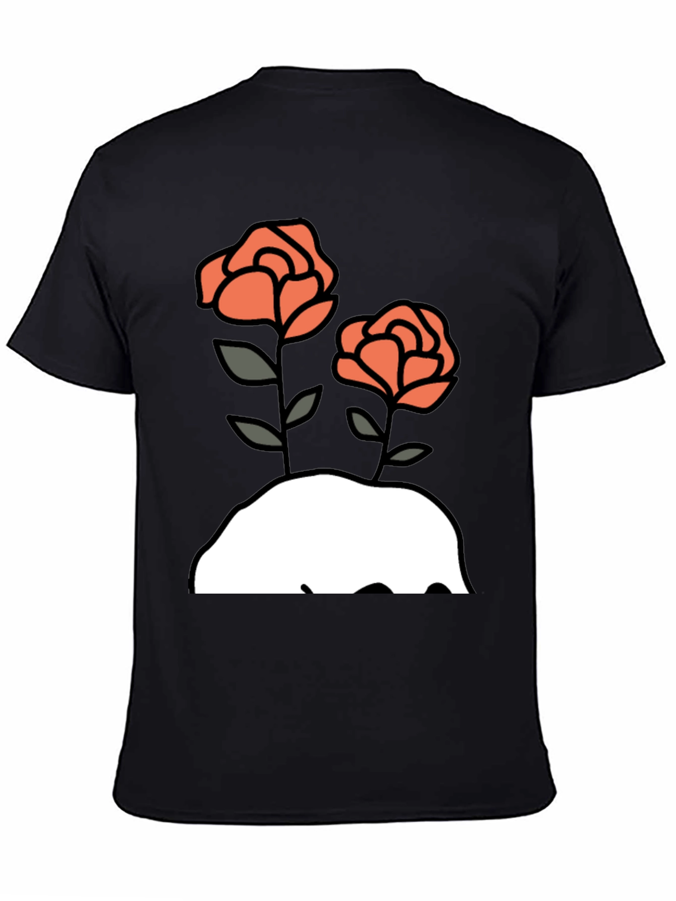 Floral Graphic Tee - Mens Black Cotton T-Shirt with Rose Design