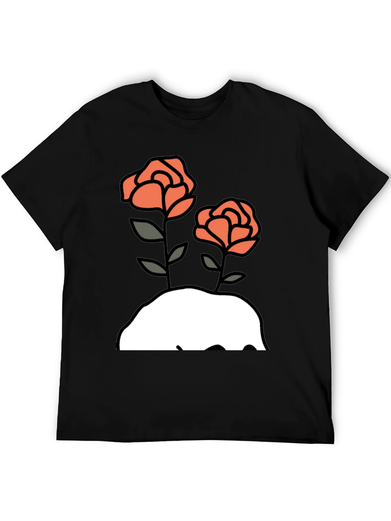 Floral Graphic Tee - Mens Black Cotton T-Shirt with Rose Design