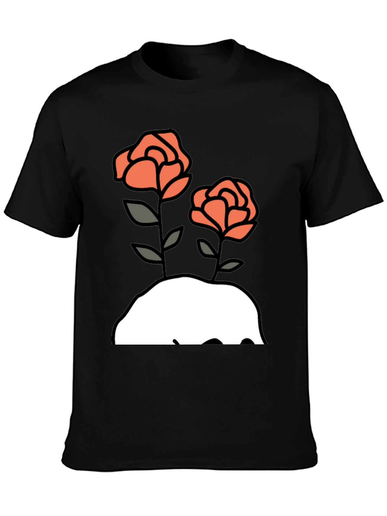 Floral Graphic Tee - Mens Black Cotton T-Shirt with Rose Design