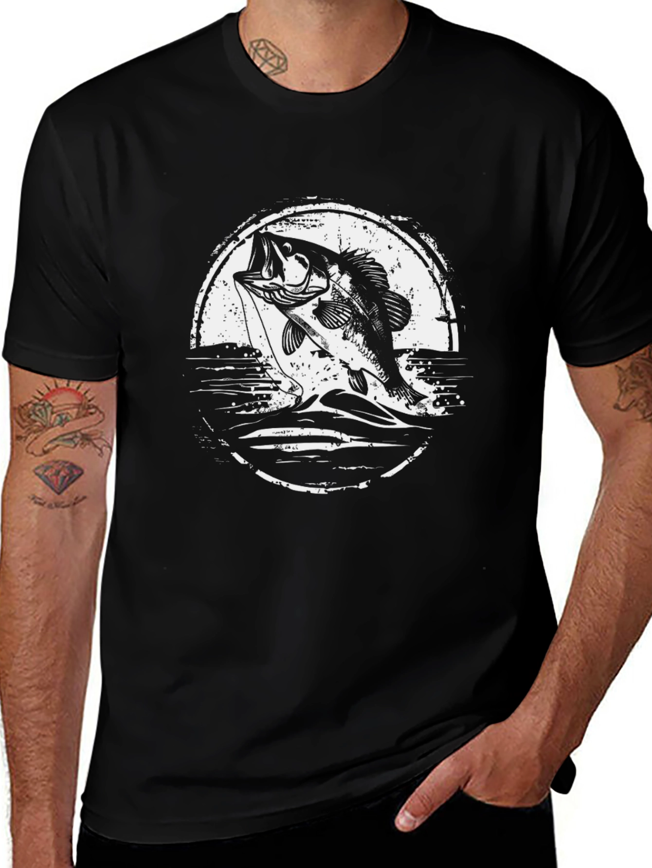 Bass Fishing Graphic Tee - Black