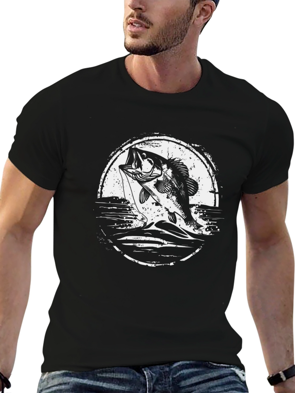 Bass Fishing Graphic Tee - Black