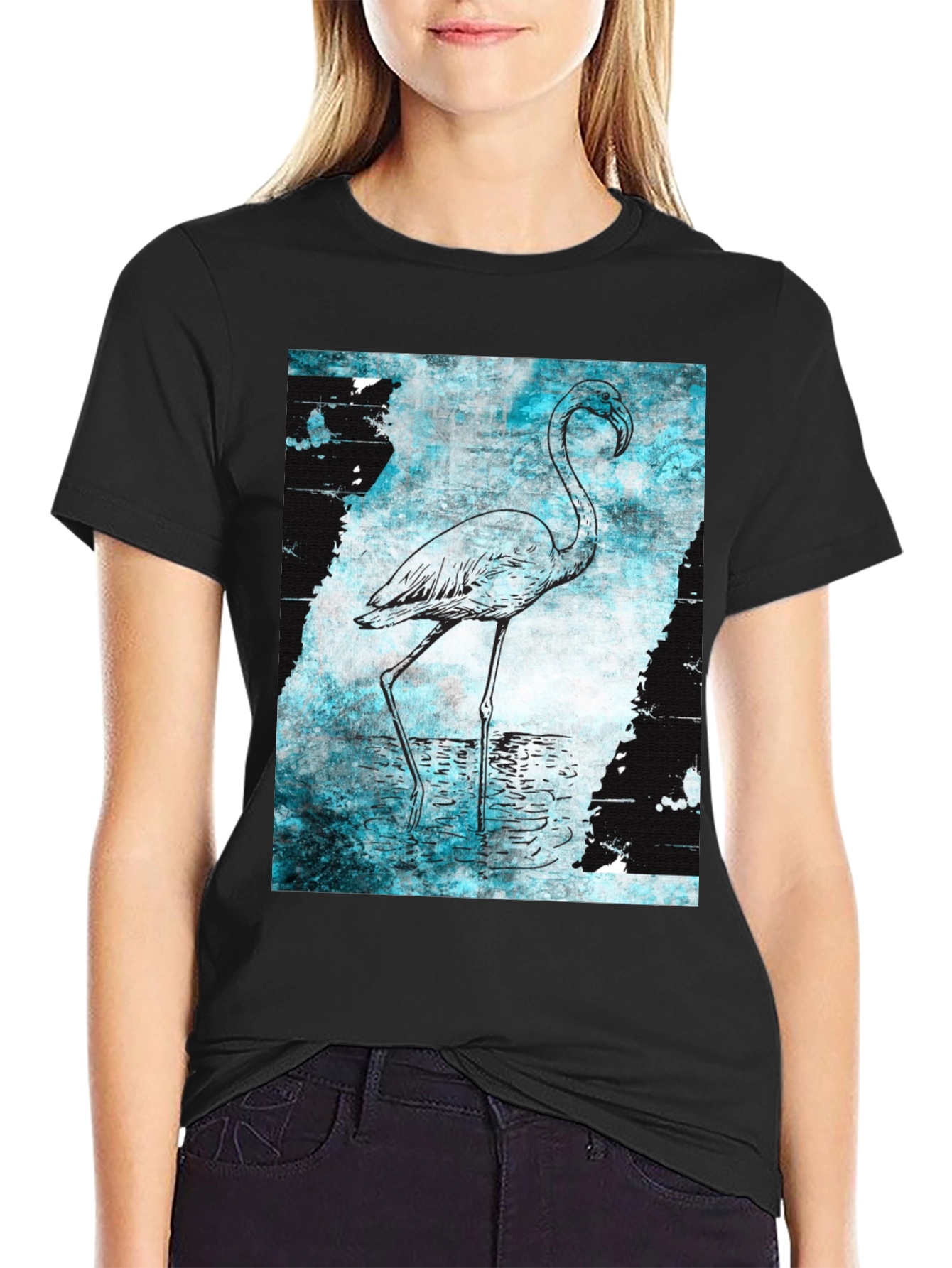 Flamingo Graphic Print Crew Neck T-Shirt